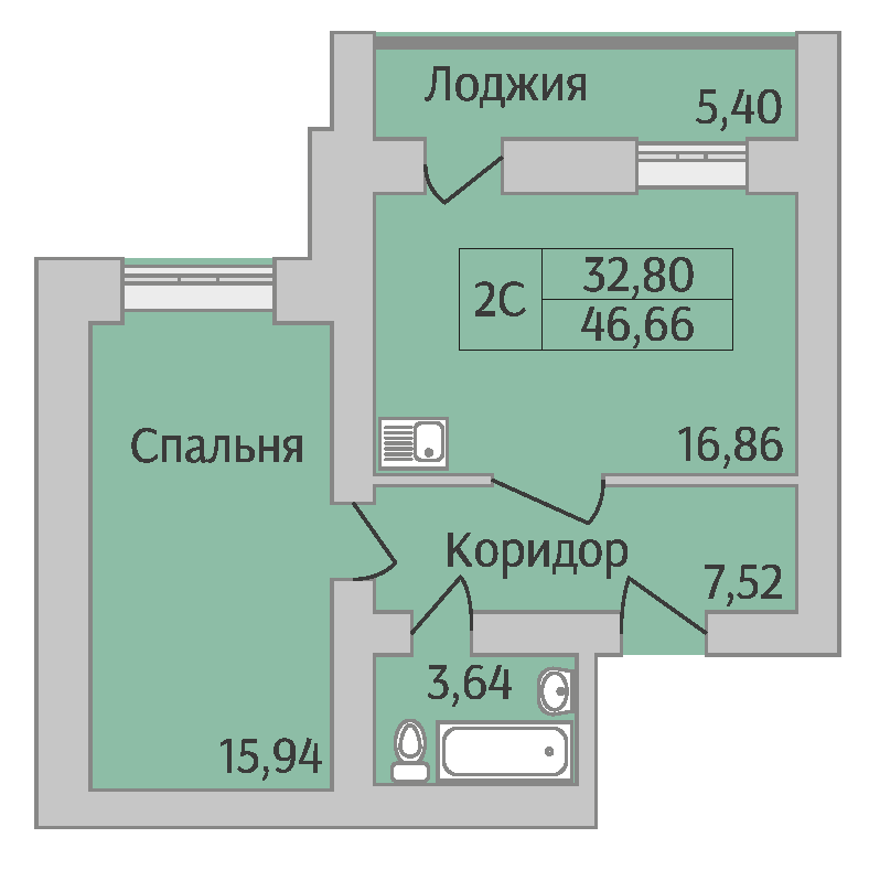 Планировка ЖК Дивногорский, дом 45, 46,66 м2